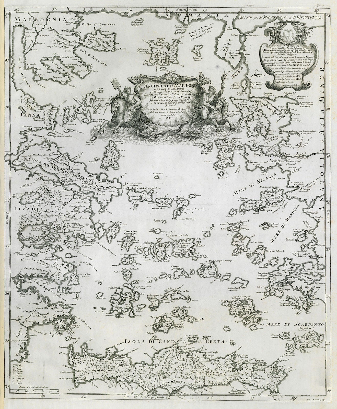 Arcipelago Mar Egeo. Aegean Cyclades Sporades Dodecanese ROSSI/CANTELLI 1685 map